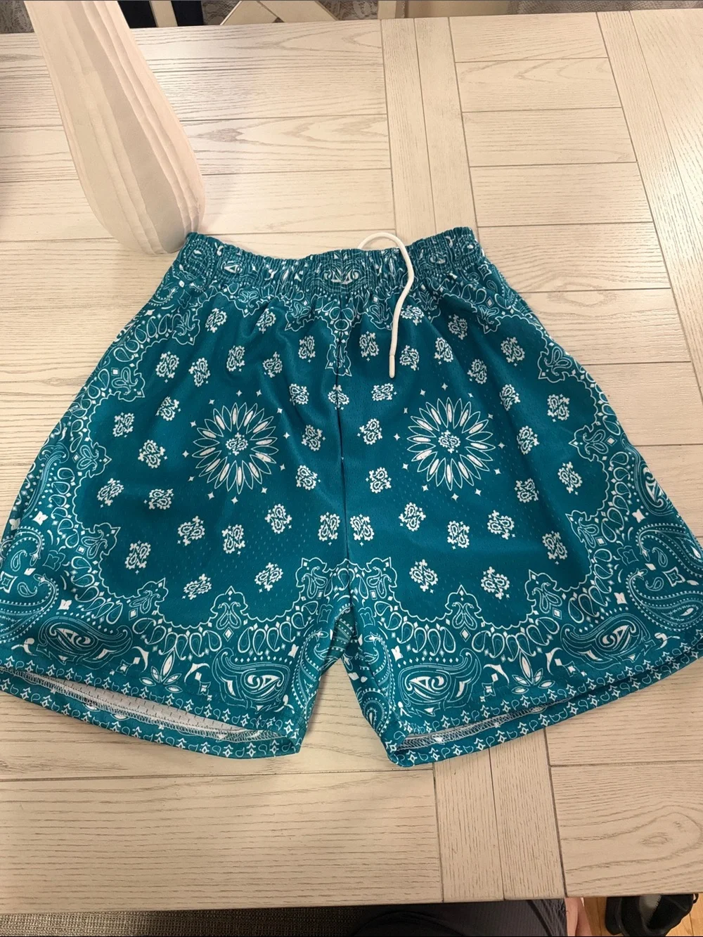 Men's Teal Bandana-Print Swim Trunks with Drawstring